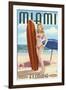 Miami, Florida - Pinup Girl Surfer-Lantern Press-Framed Art Print