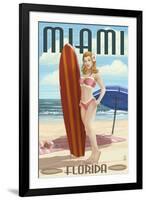 Miami, Florida - Pinup Girl Surfer-Lantern Press-Framed Art Print