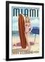 Miami, Florida - Pinup Girl Surfer-Lantern Press-Framed Art Print