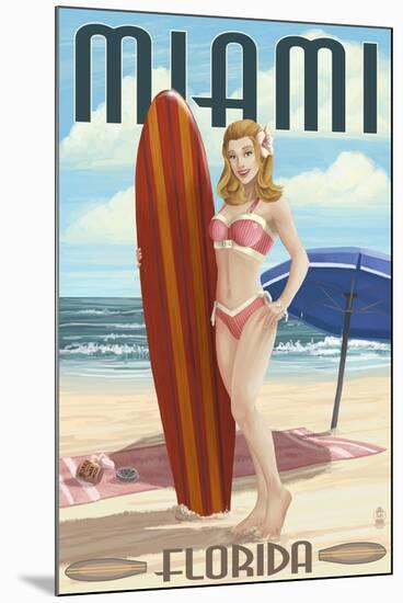 Miami, Florida - Pinup Girl Surfer-Lantern Press-Mounted Art Print