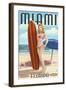 Miami, Florida - Pinup Girl Surfer-Lantern Press-Framed Art Print