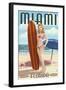 Miami, Florida - Pinup Girl Surfer-Lantern Press-Framed Art Print