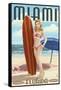 Miami, Florida - Pinup Girl Surfer-Lantern Press-Framed Stretched Canvas