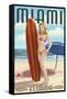 Miami, Florida - Pinup Girl Surfer-Lantern Press-Framed Stretched Canvas