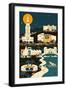 Miami, Florida - Retro Skyline (no text)-Lantern Press-Framed Art Print