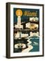 Miami, Florida - Retro Skyline-Lantern Press-Framed Art Print