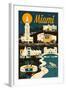 Miami, Florida - Retro Skyline-Lantern Press-Framed Art Print