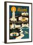 Miami, Florida - Retro Skyline-Lantern Press-Framed Art Print