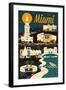 Miami, Florida - Retro Skyline-Lantern Press-Framed Art Print