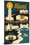 Miami, Florida - Retro Skyline-Lantern Press-Mounted Art Print