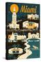 Miami, Florida - Retro Skyline-Lantern Press-Stretched Canvas