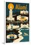 Miami, Florida - Retro Skyline-Lantern Press-Framed Art Print