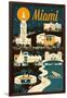 Miami, Florida - Retro Skyline-Lantern Press-Framed Art Print