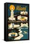 Miami, Florida - Retro Skyline-Lantern Press-Framed Stretched Canvas
