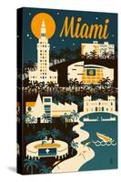 Miami, Florida - Retro Skyline-Lantern Press-Stretched Canvas