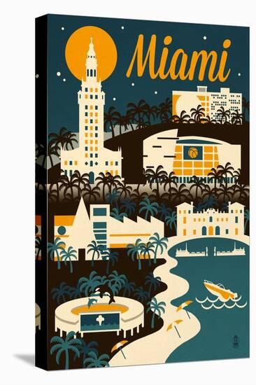 Miami, Florida - Retro Skyline-Lantern Press-Stretched Canvas