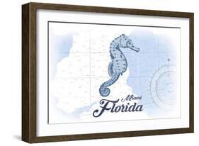 Miami, Florida - Seahorse - Blue - Coastal Icon-Lantern Press-Framed Art Print