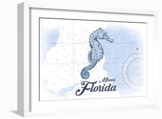 Miami, Florida - Seahorse - Blue - Coastal Icon-Lantern Press-Framed Art Print