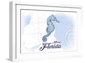Miami, Florida - Seahorse - Blue - Coastal Icon-Lantern Press-Framed Art Print