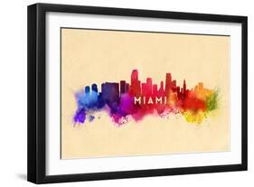 Miami, Florida - Skyline Abstract-Lantern Press-Framed Art Print