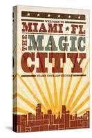 Miami, Florida - Skyline and Sunburst Screenprint Style-Lantern Press-Stretched Canvas