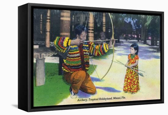 Miami, Florida - Tropical Hobbyland; Seminole Dad Showing Daughter Archery-Lantern Press-Framed Stretched Canvas
