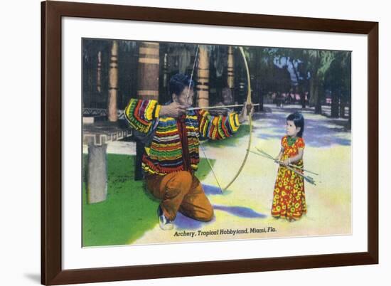 Miami, Florida - Tropical Hobbyland; Seminole Dad Showing Daughter Archery-Lantern Press-Framed Art Print