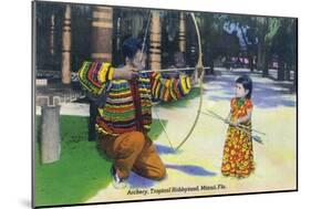 Miami, Florida - Tropical Hobbyland; Seminole Dad Showing Daughter Archery-Lantern Press-Mounted Art Print