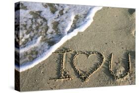 Miami, Florida, USA. I Love You Written in the Sand-Julien McRoberts-Stretched Canvas