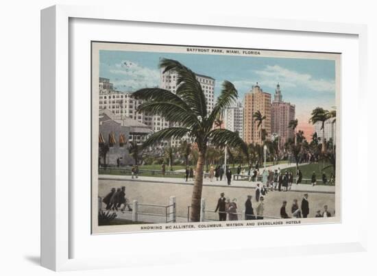 Miami, Florida - View of Bayfront Park & Hotels-Lantern Press-Framed Art Print