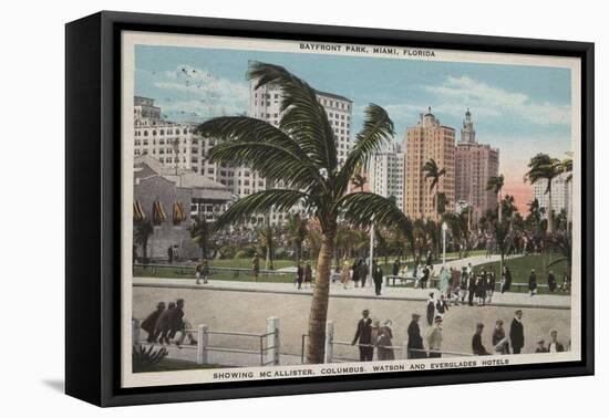 Miami, Florida - View of Bayfront Park & Hotels-Lantern Press-Framed Stretched Canvas