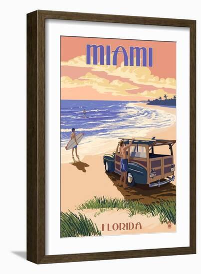 Miami, Florida - Woody on the Beach-Lantern Press-Framed Art Print