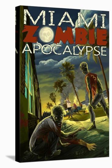 Miami, Florida - Zombie Apocalypse-Lantern Press-Stretched Canvas