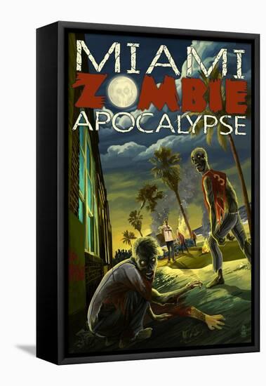Miami, Florida - Zombie Apocalypse-Lantern Press-Framed Stretched Canvas