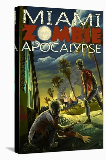 Miami, Florida - Zombie Apocalypse-Lantern Press-Stretched Canvas