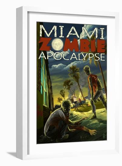 Miami, Florida - Zombie Apocalypse-Lantern Press-Framed Art Print