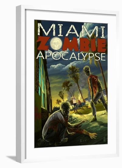 Miami, Florida - Zombie Apocalypse-Lantern Press-Framed Art Print