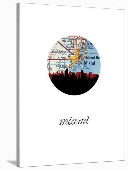 Miami Map Skyline-Paperfinch 0-Stretched Canvas