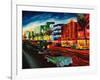 Miami Ocean Drive with Mint Cadillac-Markus Bleichner-Framed Art Print
