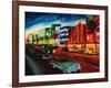 Miami Ocean Drive with Mint Cadillac-Markus Bleichner-Framed Art Print