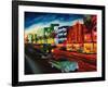 Miami Ocean Drive with Mint Cadillac-Markus Bleichner-Framed Art Print