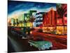 Miami Ocean Drive with Mint Cadillac-Markus Bleichner-Mounted Art Print