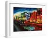 Miami Ocean Drive with Mint Cadillac-Markus Bleichner-Framed Art Print