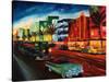 Miami Ocean Drive with Mint Cadillac-Markus Bleichner-Stretched Canvas
