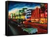 Miami Ocean Drive with Mint Cadillac-Markus Bleichner-Framed Stretched Canvas