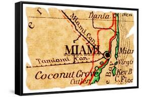Miami Old Map-Pontuse-Framed Stretched Canvas