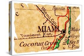 Miami Old Map-Pontuse-Stretched Canvas