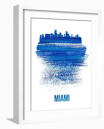 Miami Skyline Brush Stroke - Blue-NaxArt-Framed Art Print
