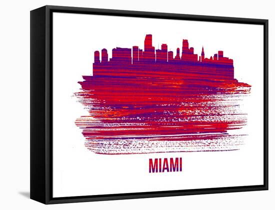 Miami Skyline Brush Stroke - Red-NaxArt-Framed Stretched Canvas