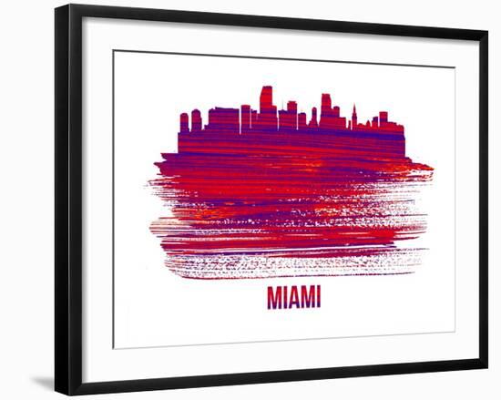 Miami Skyline Brush Stroke - Red-NaxArt-Framed Art Print